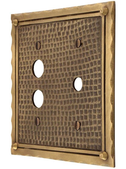 Bungalow Push Button/Rotary Dimmer Combination Switch Plate In Solid Cast Brass in Antique Brass.